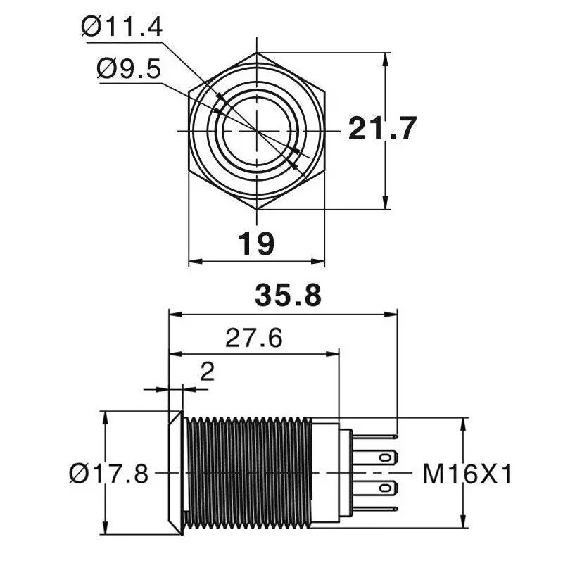 Earu -16Mm Press Metal Push Button Switch 3V 5V 6V 12V 24V 220V 4