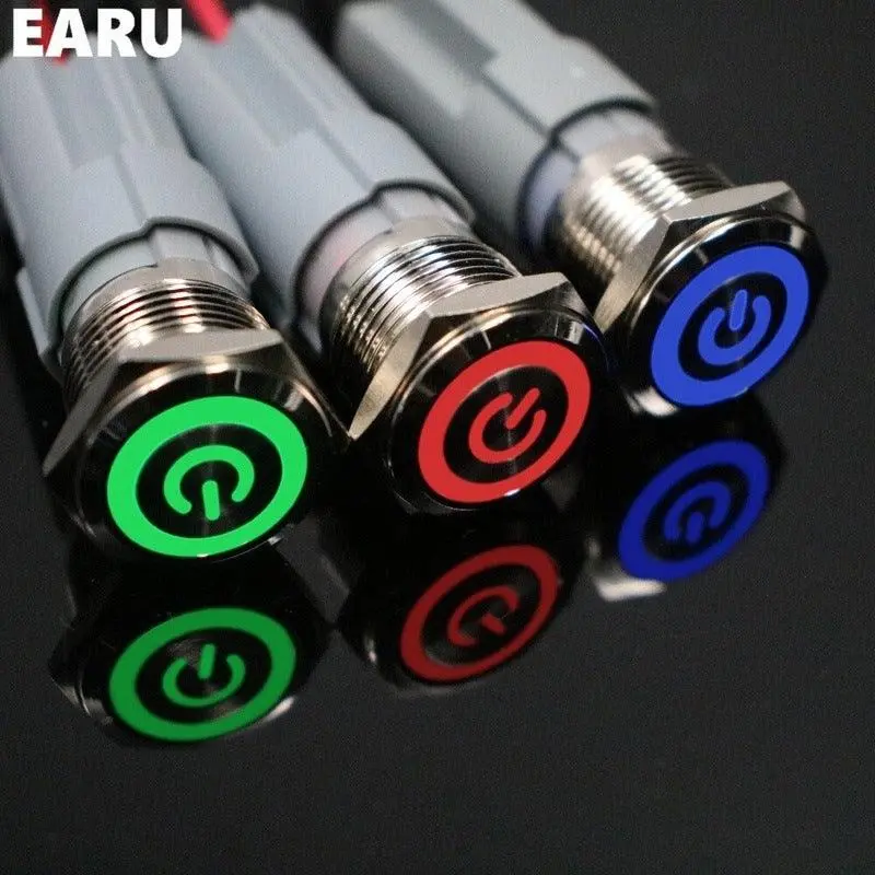 Earu -16Mm Press Metal Push Button Switch 3V 5V 6V 12V 24V 220V 7