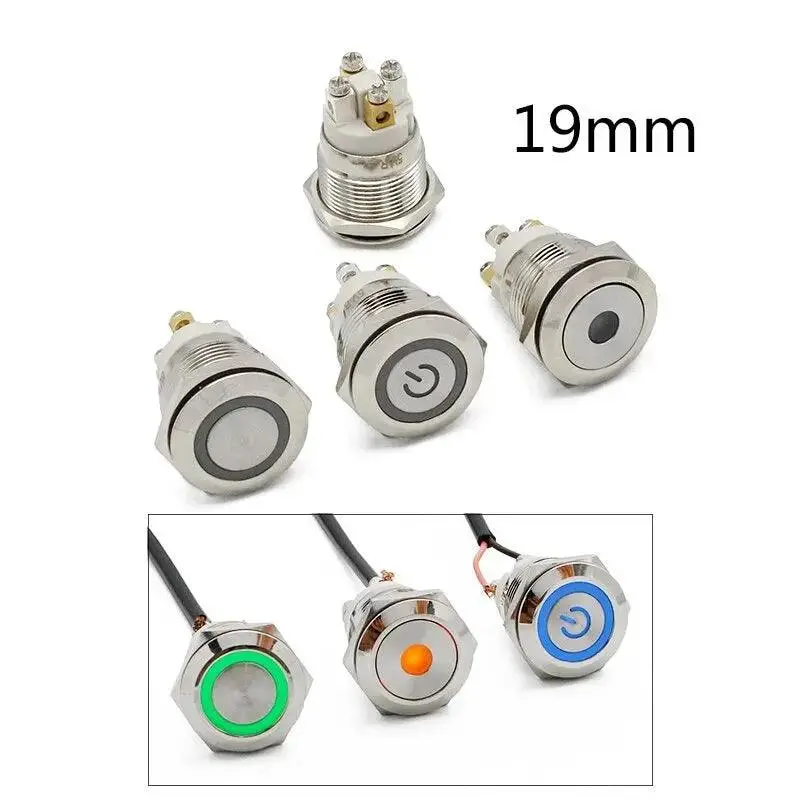 Earu -19Mm 22Mm Reset Metal Push Button|  4 Screw Foot For Car Power 1