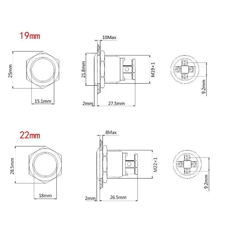 Earu -19Mm 22Mm Reset Metal Push Button| 4 Screw Foot For Car Power 3