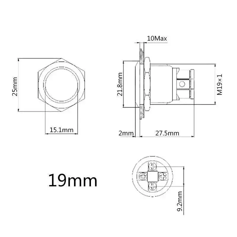 Earu -19Mm 22Mm Reset Metal Push Button| 4 Screw Foot For Car Power 6