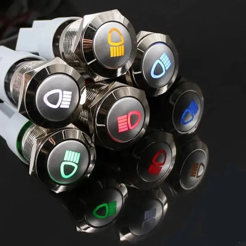 Earu -19Mm Metal Push Button Switch Waterproof Led Latching Locking Momentary 1