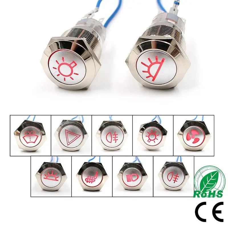 Earu -19Mm Metal Push Button Switch Car Auto Led Hazzard Warning Flasher 1