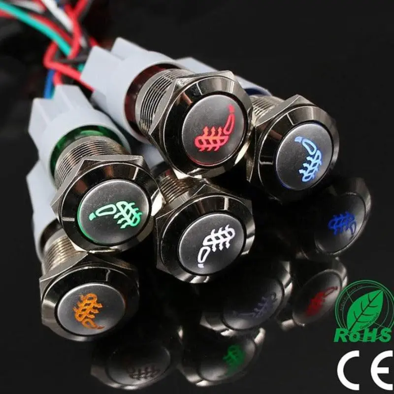 Earu -19Mm Metal Push Button Switch Waterproof Led Latching Locking Momentary 1