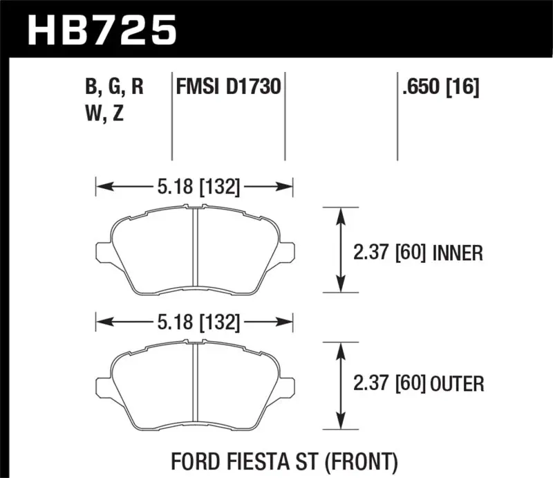 Hawk 2014 Ford Fiesta St Dtc-30 Front Brake Pads 1