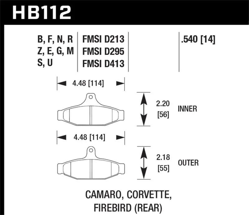 Hawk 85-97 Chevrolet Camaro W/Rear Disc Brakes/84-96 Chevrolet Corvette Dtc-60 Race Rear Brake Pads 1