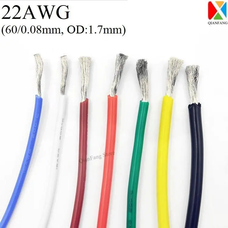 1M 22Awg Silicone Rubber Copper Wire Cable Electron Led Lamp Lighting Cable Super Soft Flexible High Temperature Insulated Wired 1