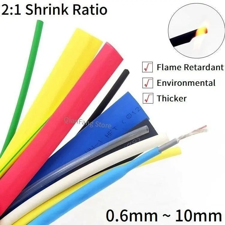 1M Heat Shrink Tube 0.6Mm 1Mm 2Mm 3Mm 4Mm 5Mm 6Mm 7Mm 8Mm 9Mm 10Mm Wire Wrap Connect 2:1 Ratio Insulation Pe Repair Cable Sleeve 1