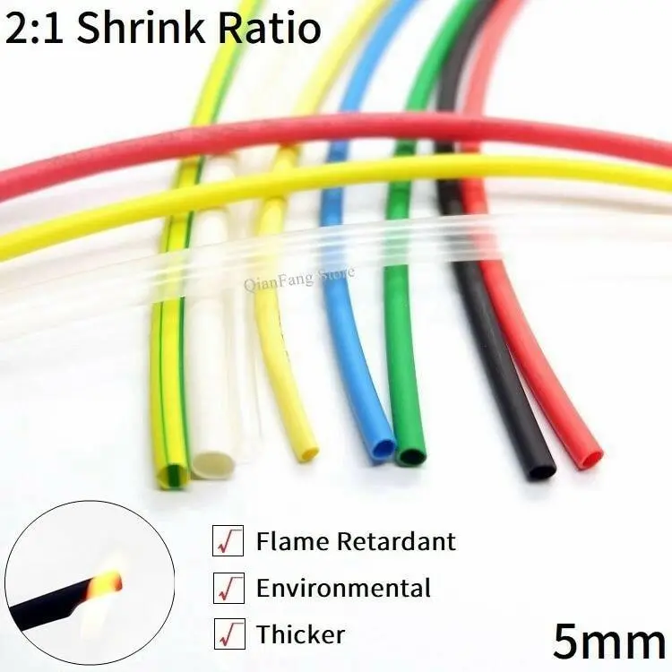 1M Heat Shrink Tube 5Mm Diameter Insulated Polyolefin 2:1 Shrinkage Ratio Wire Wrap Connector Line Repair 600V Cable Sleeve 1