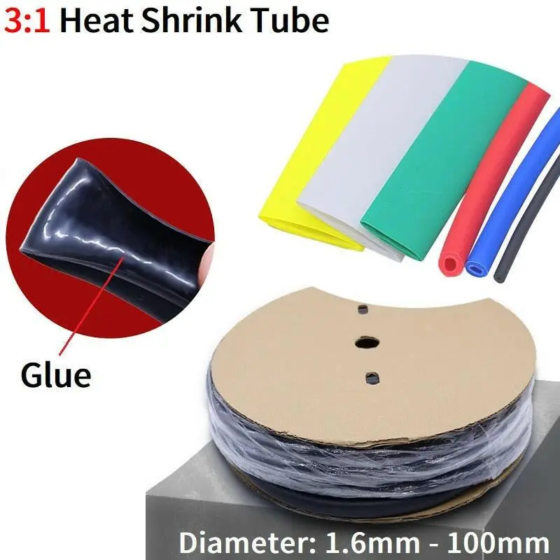 1M Heat Shrink Tube With Glue 1.6Mm - 100Mm Dual Wall Thick 3:1 Shrinkable Tubing Adhesive Lined Wrap Wire Protection Kit 1