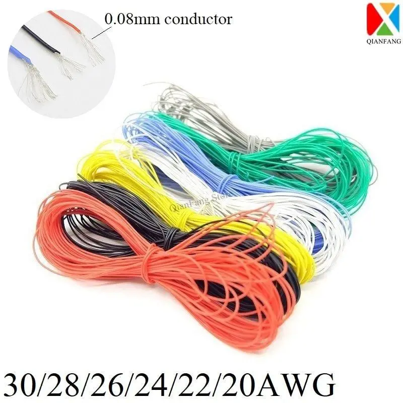 1M Wire Cable Super Soft Silicone Insulated 30 28 26 24 22 20 18 Awg High Temperature Flexible Electronic Lighting Copper Wire 1