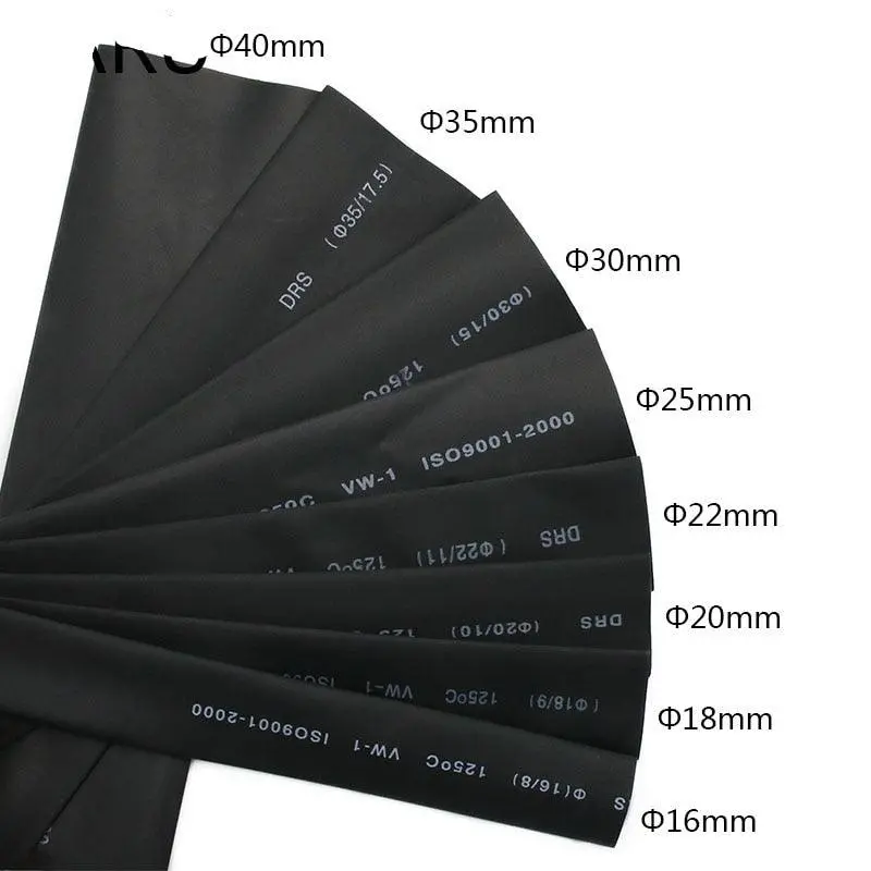 1Meter 2:1 Black 15Mm 16Mm 18Mm 20Mm 22Mm 25Mm 28Mm 30Mm 35Mm 40Mm Heat Shrink Heatshrink Tubing 1