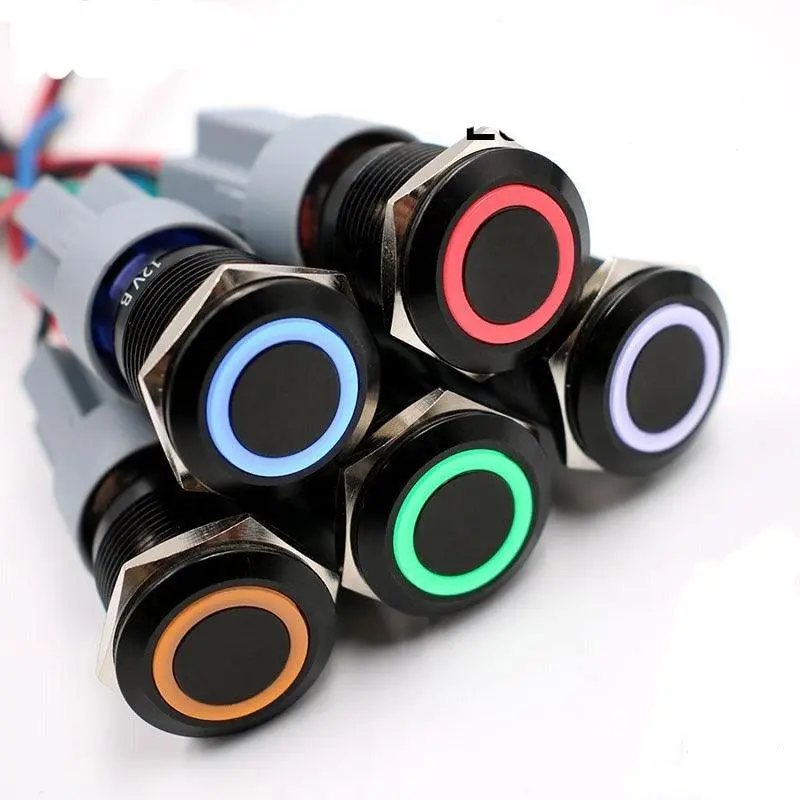 Earu -1Pc 19Mm Power Black Waterproof Latching Self-Locking Fix Metal Push Button Switch 1