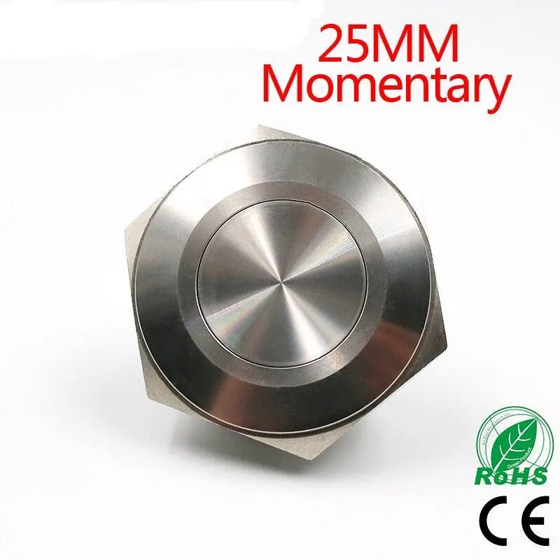 Earu -1Pc 25Mm Metal Stainless Steel Waterproof Momentary Push Button Switch 1