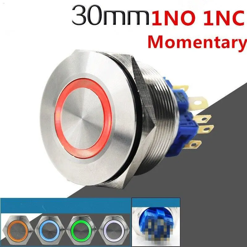 Earu -1Pc 30Mm 1No 1Nc Metal Momentary Push Button Switch 1