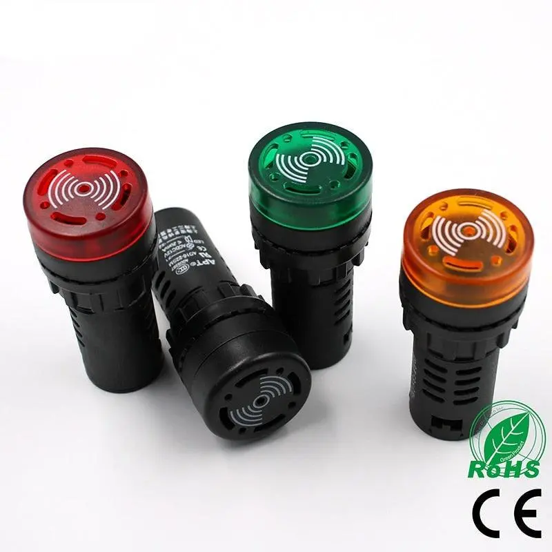 Earu -1Pc Ad16-22Sm 12V 24V 110V 220V 380V 22Mm Flash Signal Light Red Led Active Buzzer Beep Alarm Indicator Red Green Yellow Black 1