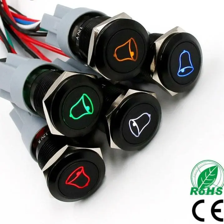 Earu -1Pc Black 19Mm Momentary Doorbell Bell Horn Speaker Push Button Switch 1
