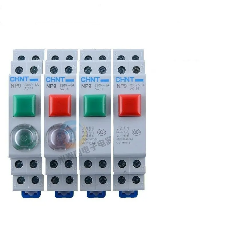 1Pc Chint Np9 Push Button Card Din Rail Button Switch Reset With Moving Light Led 220V 1