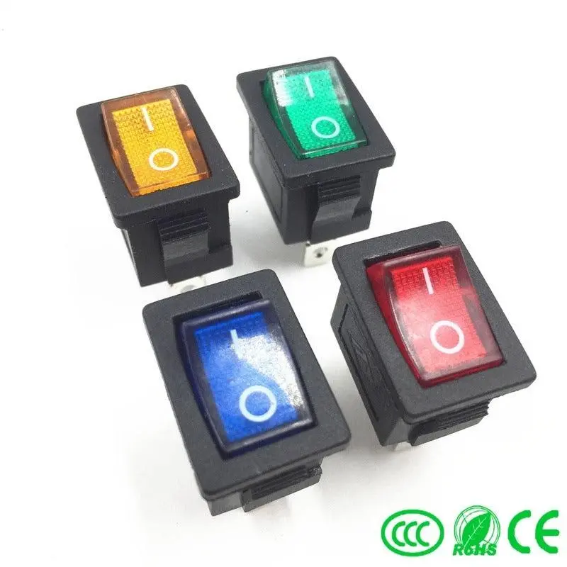Earu -1Pc Diy Locking Kcd1 Red Blue Yellow Green Button On-Off 3Pin Dpst Boat Car Rocker Switch 6A/10A 250V/125Vac Push Button Switch 1