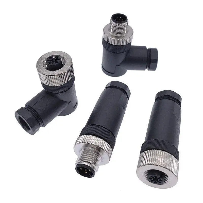 1Pc M12 Sensor Connector Waterproof Straight Angle Male Female Screw Threaded Plug Coupling 3 4 5 8 Pin 10