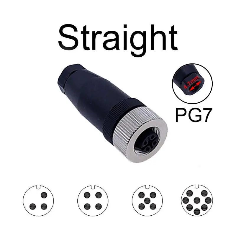 1Pc M12 Sensor Connector Waterproof Straight Angle Male Female Screw Threaded Plug Coupling 3 4 5 8 Pin 3