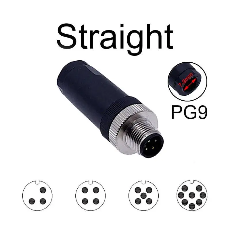 1Pc M12 Sensor Connector Waterproof Straight Angle Male Female Screw Threaded Plug Coupling 3 4 5 8 Pin 5