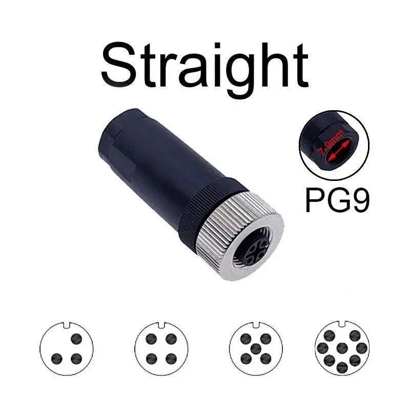 1Pc M12 Sensor Connector Waterproof Straight Angle Male Female Screw Threaded Plug Coupling 3 4 5 8 Pin 6