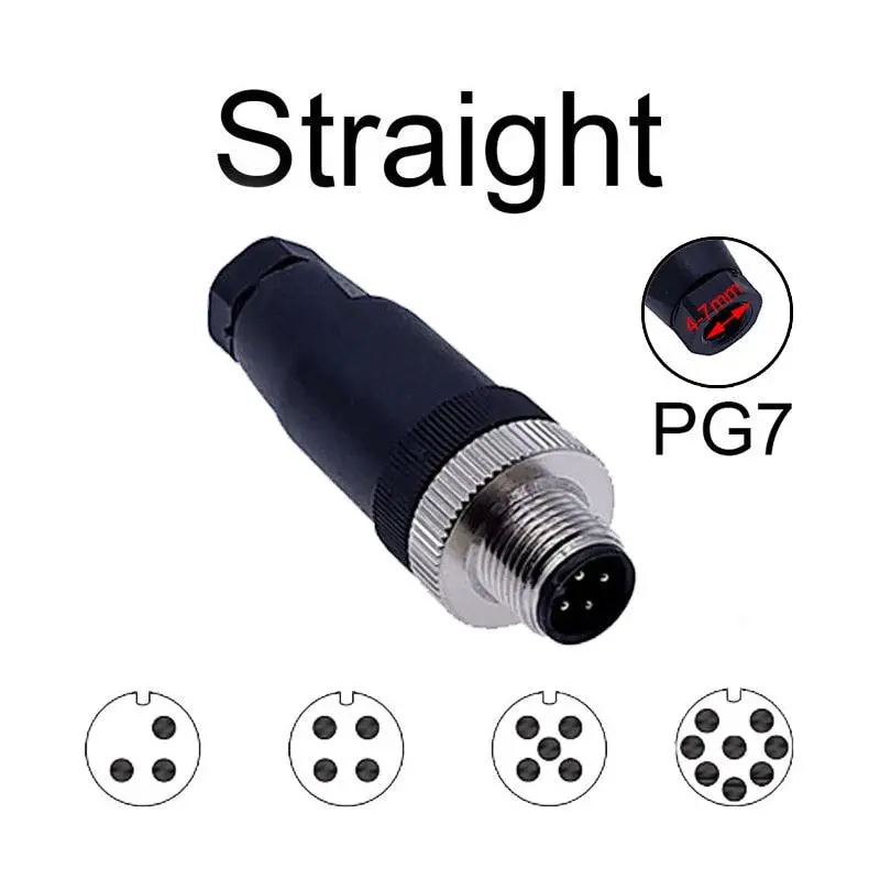1Pc M12 Sensor Connector Waterproof Straight Angle Male Female Screw Threaded Plug Coupling 3 4 5 8 Pin 7