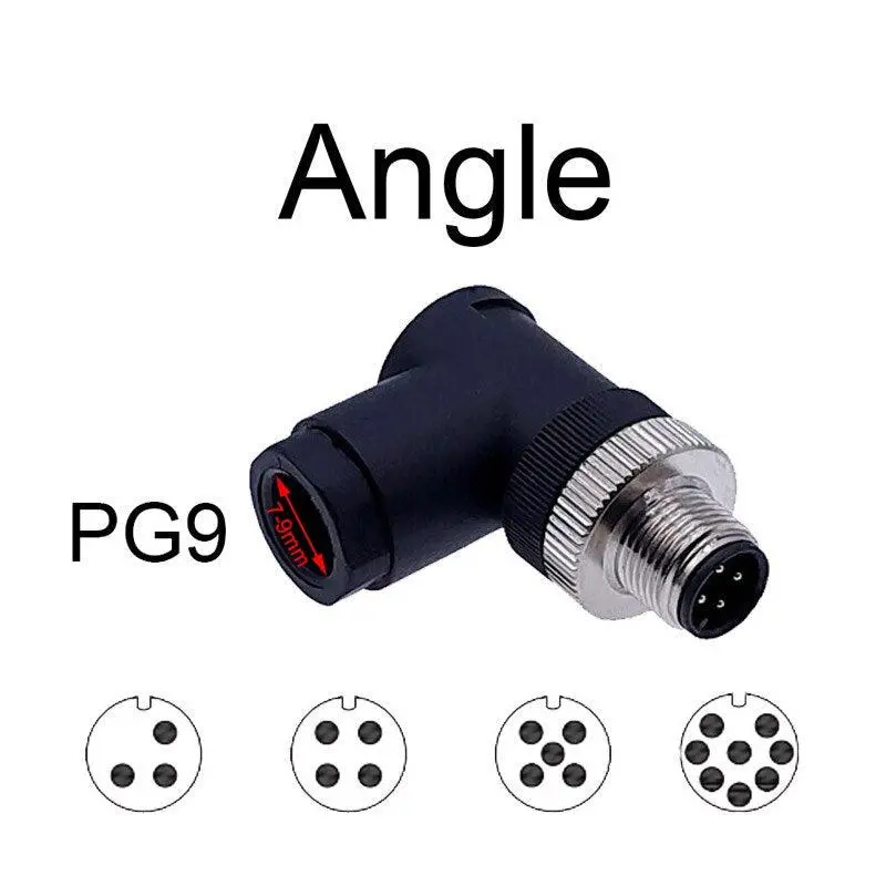 1Pc M12 Sensor Connector Waterproof Straight Angle Male Female Screw Threaded Plug Coupling 3 4 5 8 Pin 9