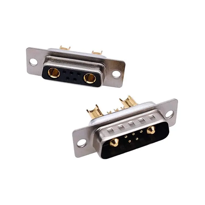 1Pcs 7W2 Gold Plated High Current Connector D-Sub Adapter 5+2 Plug Jack Machined Pin Full Gold Flash Wire 30A 1