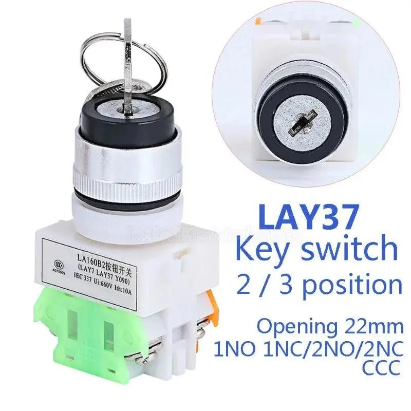 1Pcs Lay37-11Y2 20Y3 Y090 Dpst 2 / 3 Position 1No 1Nc / 2No Rotary Selector Key Lock / Reset Push Button Switch 1