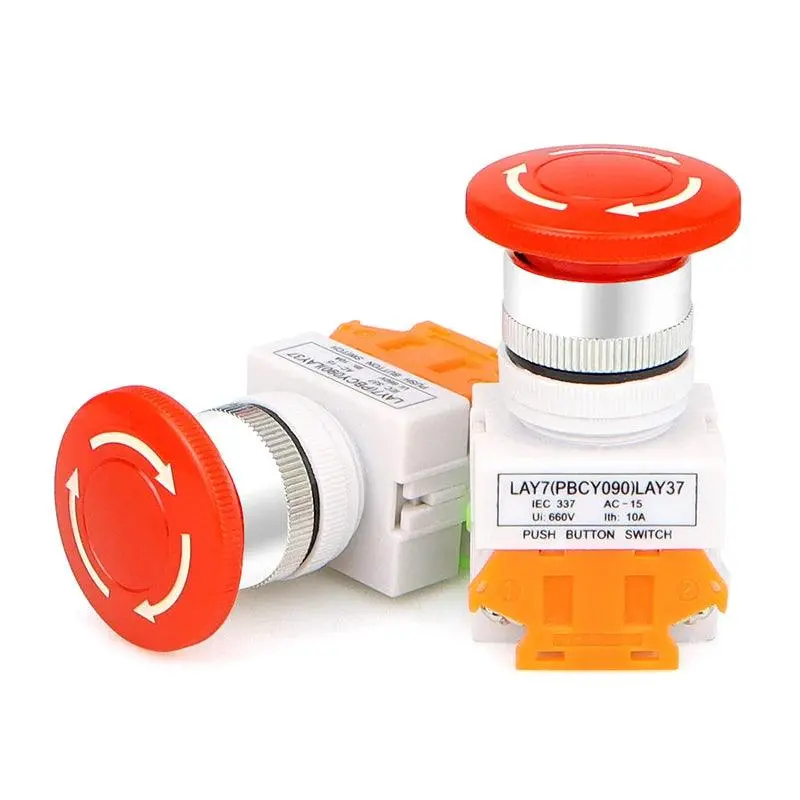 1Pcs Plastic Shell Red Sign Push Button Switch Dpst Mushroom Emergency Stop Button Ac 660V 10A No+Nc Lay37-11Zs 1