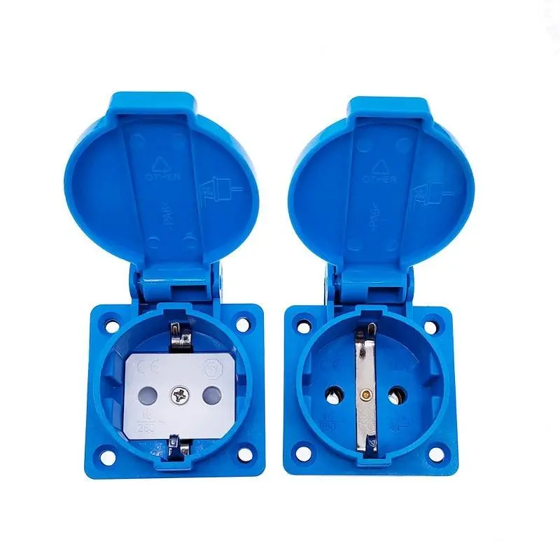 1Pcs Waterproof Socket Industrial Black Blue Waterproof Socket Copper Contact Body Eu Socket 1