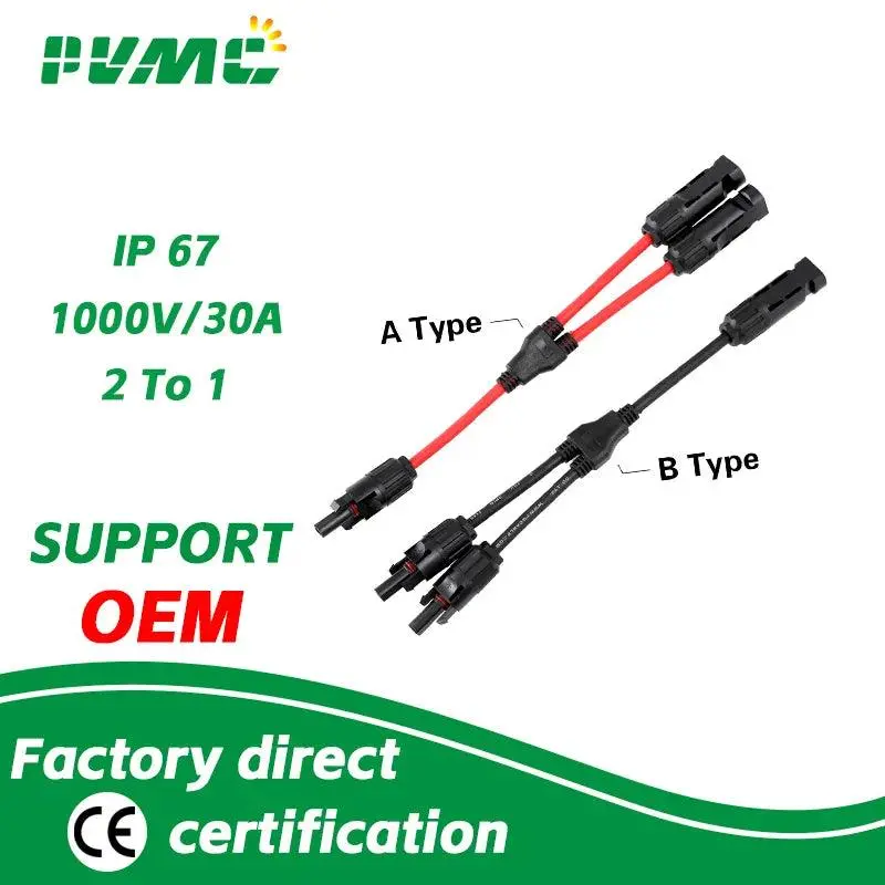 2 To 1 Hot Selling Pv Y Branch Connector With 4Mm2 1000V 30A Solar Cable For Pv Stecker Combiner Box 2 In 1 Out 2