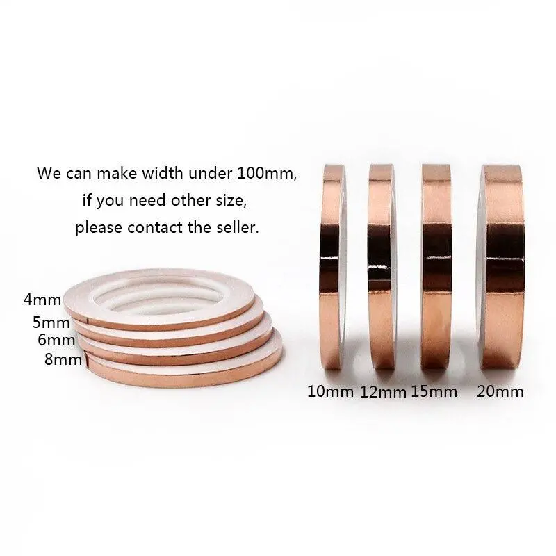 20 Meters Single Side Conductive Copper Foil Tape Strip Adhesive Emi Shielding Heat Resist Tape 2Mm 3Mm 4Mm 5Mm 6Mm 8Mm 10Mm 5
