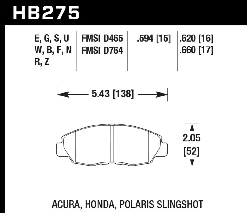 Hawk Honda 98-02 Accord / 06-11 Civic / Polaris Slingshot Ht-10 Race Front Brake Pads (Two Pads/Box) 1