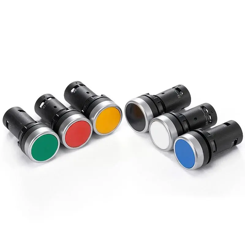 Earu -22Mm 1No 1Nc Contact Push Button Switch Self-Resetting Jog Flat Button Switch Flat Head Small Start Power Control Red Green 1