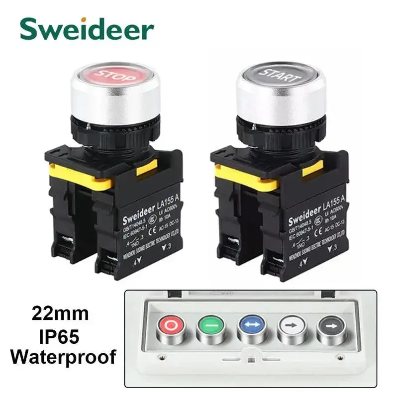 22Mm Button Switch Waterproof Momentary Self Reset Self Locking Flat Head Start Stop Arrow Symbol Power Push Button Switch 10A 1