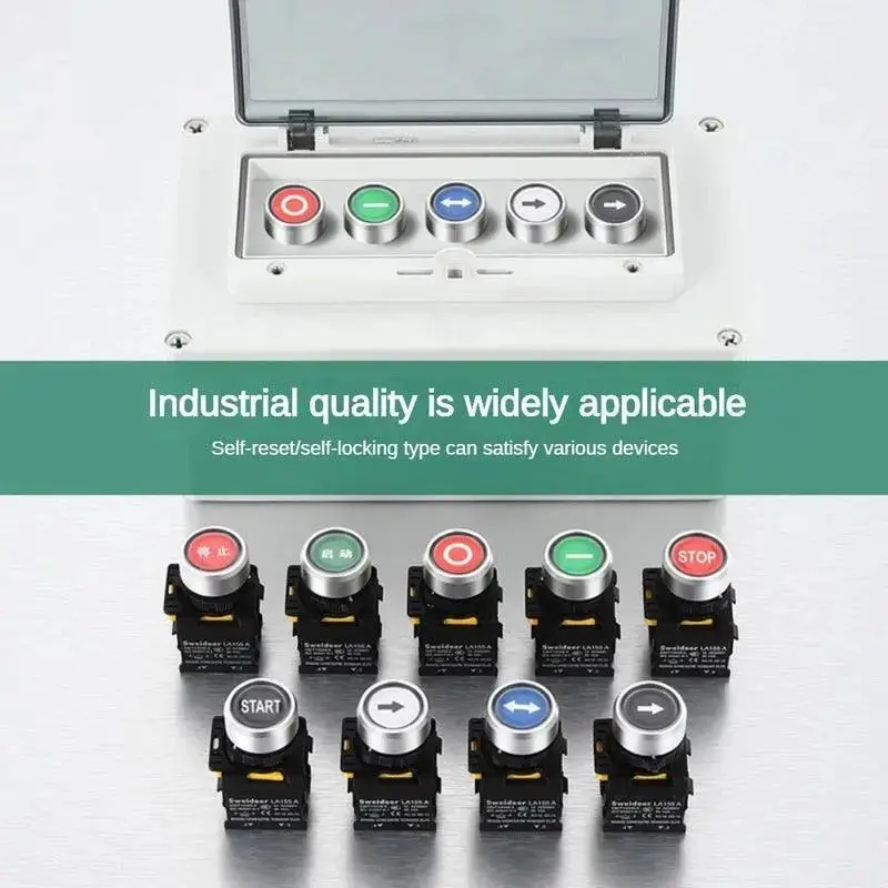 22Mm Button Switch Waterproof Momentary Self Reset Self Locking Flat Head Start Stop Arrow Symbol Power Push Button Switch 10A 3