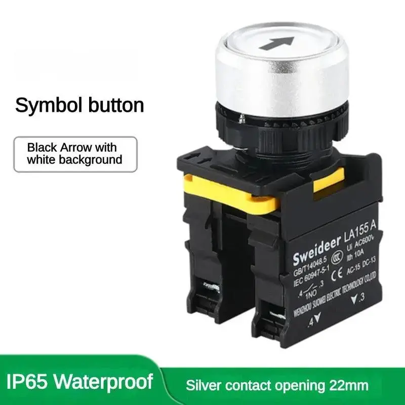 22Mm Button Switch Waterproof Momentary Self Reset Self Locking Flat Head Start Stop Arrow Symbol Power Push Button Switch 10A 7