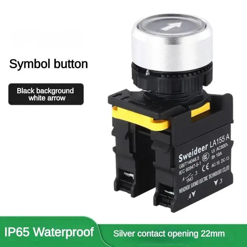 22Mm Button Switch Waterproof Momentary Self Reset Self Locking Flat Head Start Stop Arrow Symbol Power Push Button Switch 10A 10