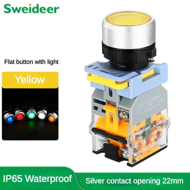 22mm Dual-Mode Illuminated Push Button – Momentary Reset + Self-Locking Options, Waterproof, 6V–380V, 2NO+2NC - Image 11