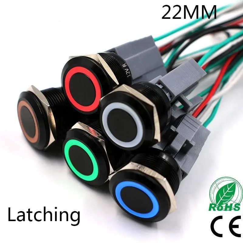 Earu -22Mm Alumina Black Body Press Power Metal Push Button Switch Latching Fixation Self-Lock 1