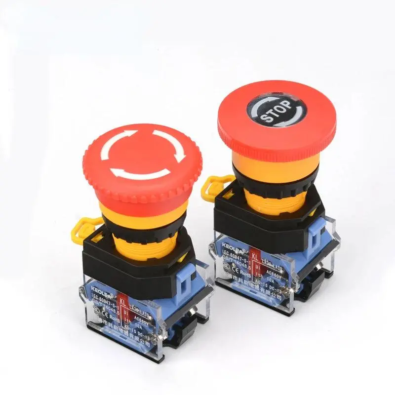 22Mm Emergency Stop Switch Button Mushroom Head Self-Locking Button La38-11Zs / Stop Emergency Power Failure Stop 1No 1No / 2Nc 1