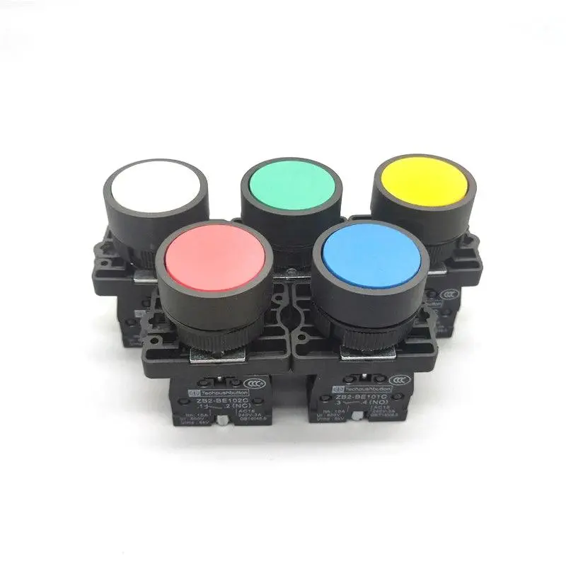 22Mm Momentary Flat Push Button Switch Xb2- Ea31 Ea42 Zb2-Be101c 102C No/Nc 10A Self Return Power Starter Switch Red Green 2