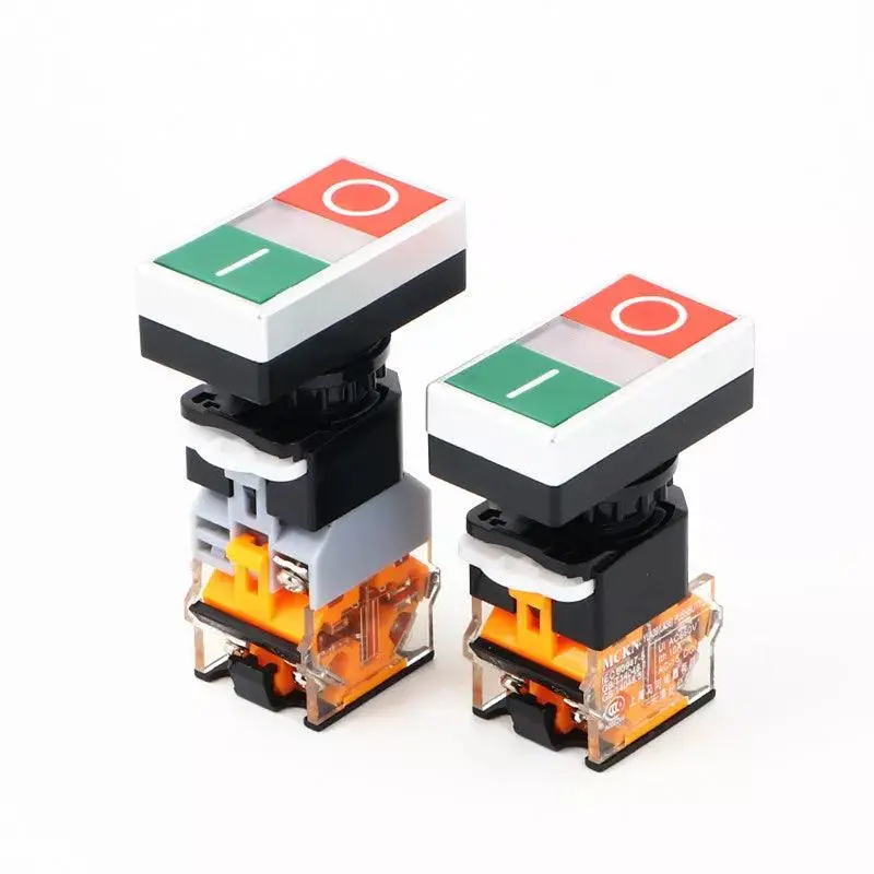 22Mm Self-Reset Double-Position Double-Head Button Switch Red-Green Band Lamp La38-11D/Rg Flat-End Switch 22Mm 1