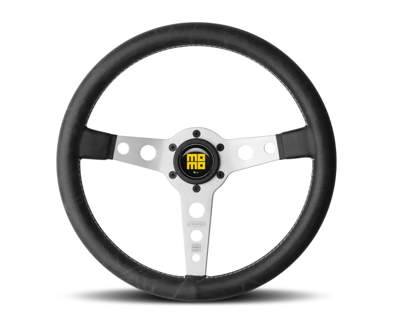 Momo Prototipo Steering Wheel 350 Mm - Black Leather/White Stitch/Brushed Spokes 1
