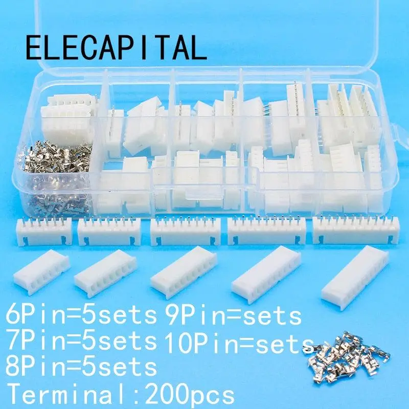 25 Sets Kit In Box 6P 7P 8P 9P 10 Pin 2.54Mm Pitch Terminal / Housing / Pin Header Connector Wire Connectors Adaptor Xh Kits 1