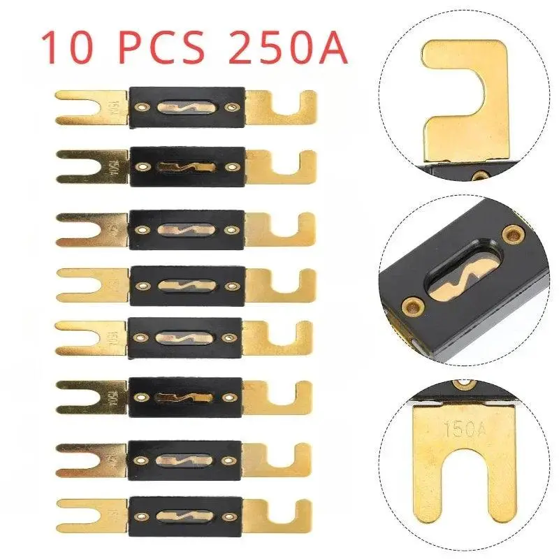 250A Fuse Chip Plated Gold Plated Anl Car Fuse Supplies Car Audio Video System Fuse Car Tools Zinc Alloy Power Supply Protection 3