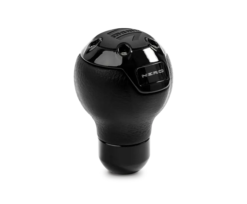 Momo Nero Shift Knob - Tall Black Leather, Black Chrome Insert 1
